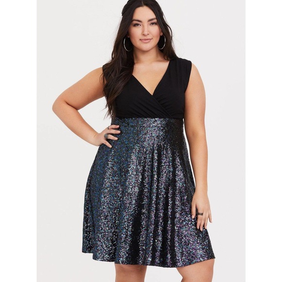 torrid Dresses & Skirts - Torrid Special Occasion Black Sequin Skater Dress Black Women's Plus Size 24